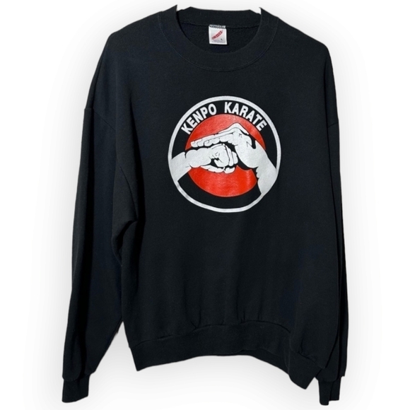 KENPO KARATE x VINTAGE crewneck black‎ size large 80s 90s - Picture 1 of 5